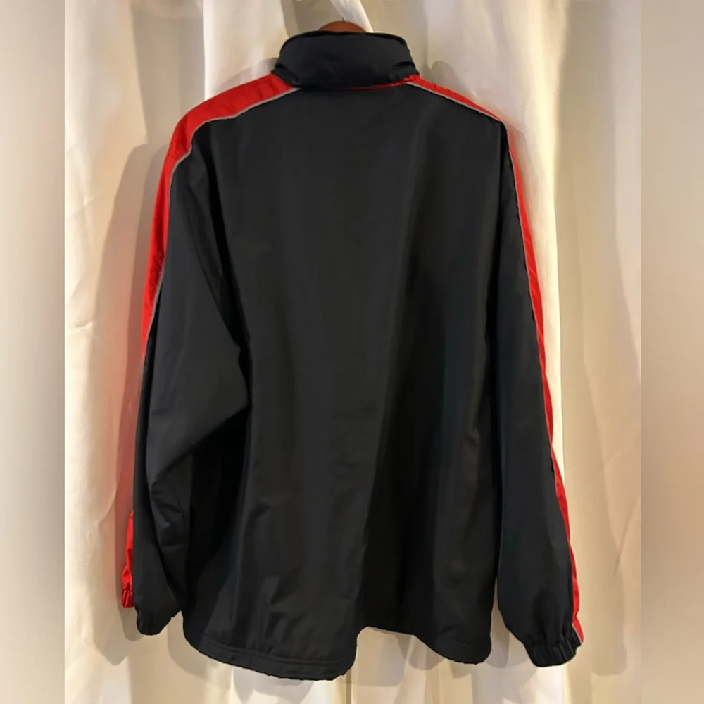 Vtg Rare Champion Windbreaker Quarter Zip Jacket‎ Hooded Reflective Red Black Lg